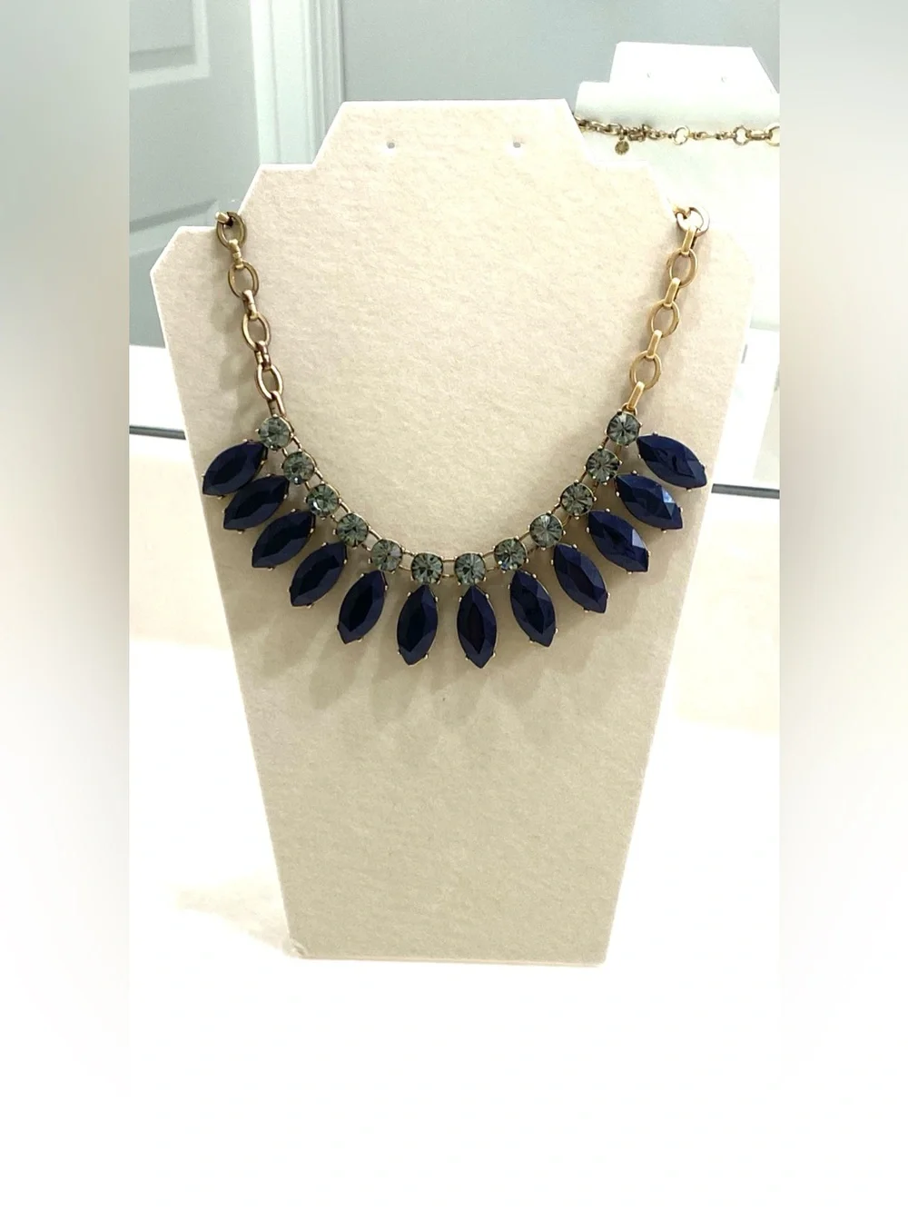 J. Crew Gold-Tone Necklace with Navy and Aqua Stones